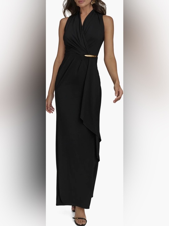 Donna Karan Dresses & Skirts - NEW Donna Karan New York Filament Jersey Wrap-Style Cocktail Black Dress Sz 6